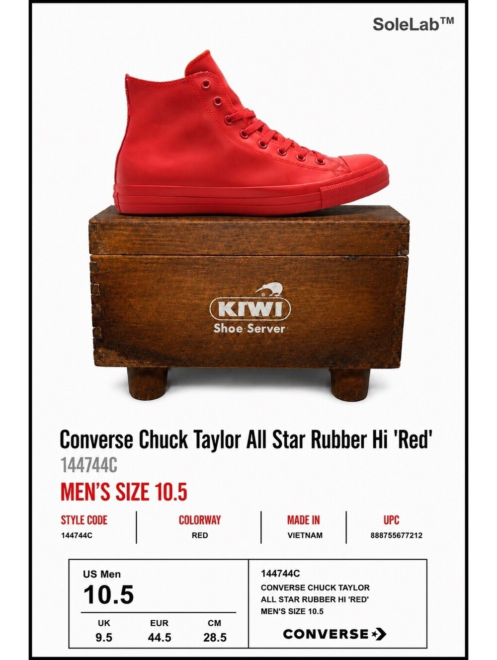 Converse Chuck Taylor All Star Rubber Hi Red 144744C Men’s Size 10 Waterproof